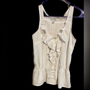 BODY CENTRAL Women's Size Medium White Scoop Neck Sleeveless Ruffle Top